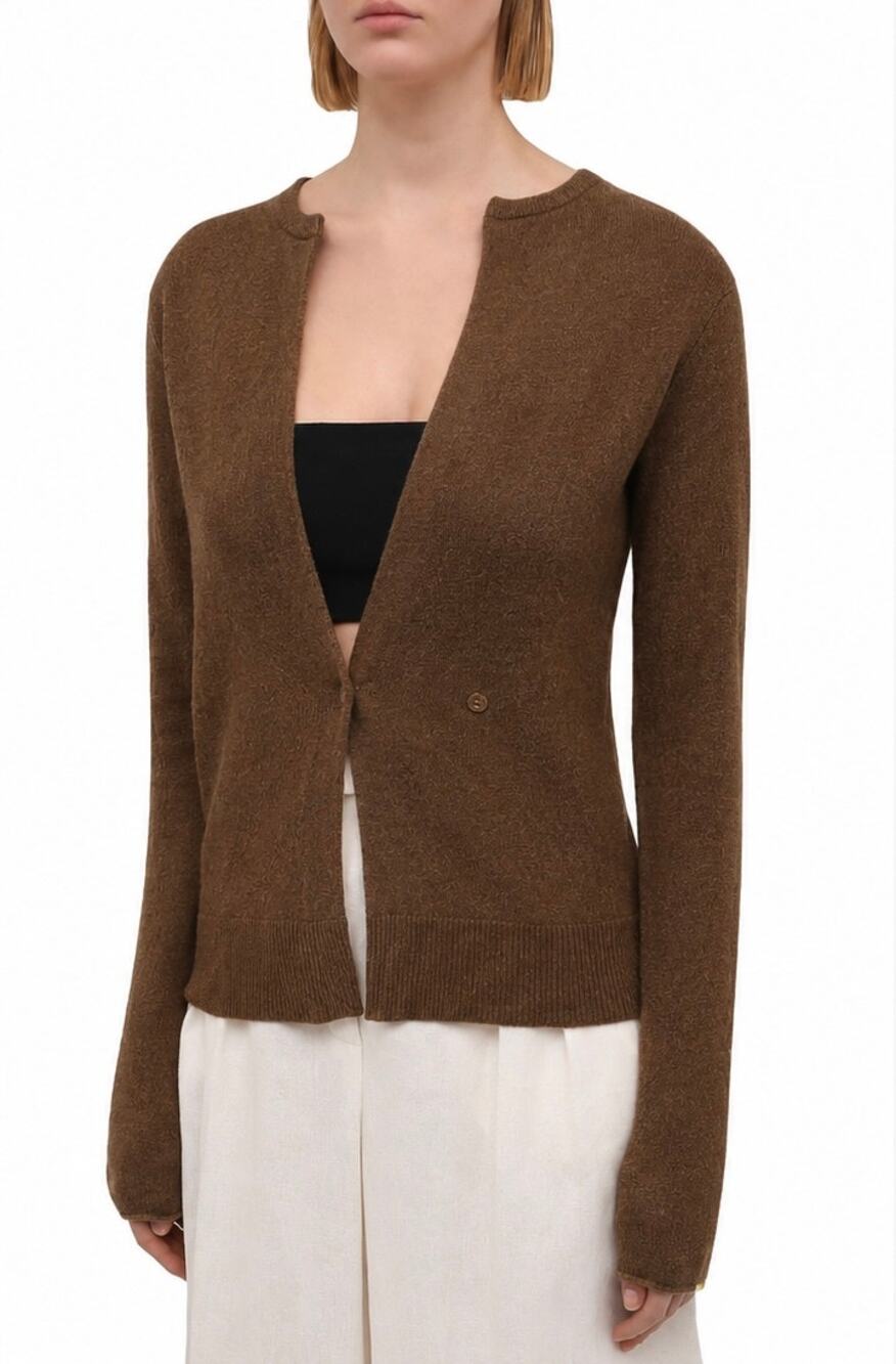Extreme Cashmere Geisha # 25 Cashmere Cardigan Wrap Crew Neck Sweater Brown